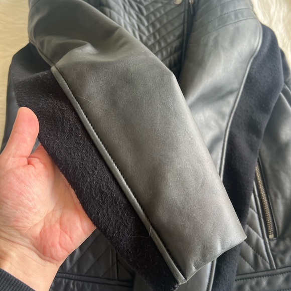 $349 Badgley Mischka Black soft leather Chevron quilted Biker jacket slim fit L - Picture 8 of 15